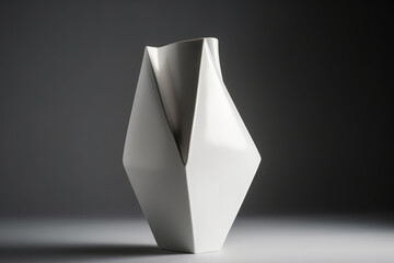 Modern, Angular Ceramic Vase With Smooth White Finish On gray Background. Generative AI