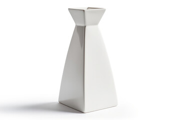 Modern, Angular Ceramic Vase With Smooth White Finish On White Background. Generative AI