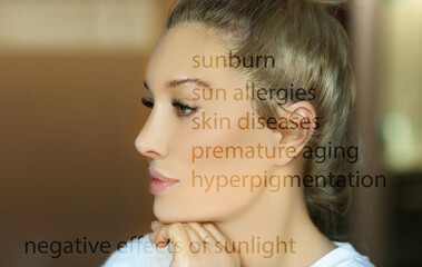 negative effects of sunlight( hyperpigmentation,  premature aging, sun allergies,skin diseases,....