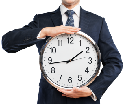 Businessman Holding a Clock in Front of the Face
