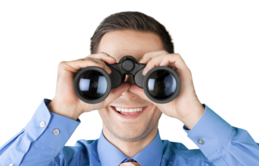 Smiling Businessman Using Binoculars