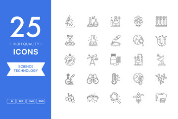 Vector set of Science icons. The collection comprises 25 vector icons for mobile applications and websites.