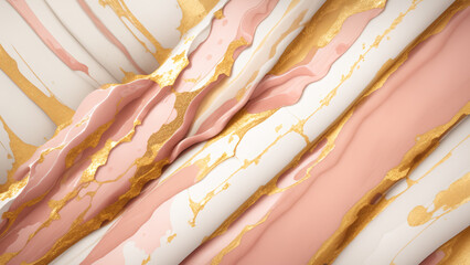 Abstract marble background in light rose and white colors with gold streaks. Ai generative illustration