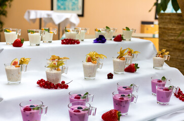 A healthier choice for breakfast of fruit and yoghurt in portion-controlled pots at work conference. Wellbeing