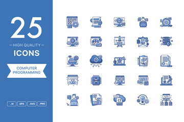 Vector set of Programming icons. The collection comprises 25 vector icons for mobile applications and websites.