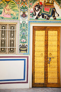 Interiors of Raghu Nath Ji Mandir, dedicated to Lord Rama and Sita, located in Mandawa, Shekhawati,  Rajasthan, India