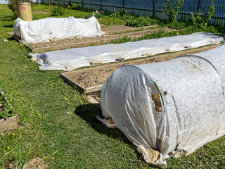plastic watering cans in the village