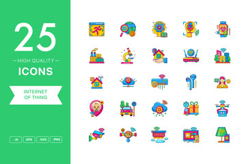 Vector set of Internet of Thing icons. The collection comprises 25 vector icons for mobile applications and websites.