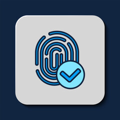 Filled outline Fingerprint icon isolated on blue background. ID app icon. Identification sign. Touch id. Vector
