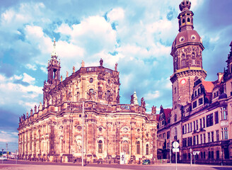 Fototapeta na wymiar Catholic Court Church (Katholische Hofkirche) in the center of old town in Dresden, Germany, Europe