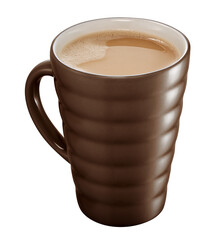 xícara de porcelana marrom com café com leite em fundo transparente - xícara com cappuccino