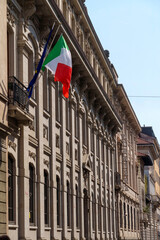 Historic building along via Solferino in Milan, Italy
