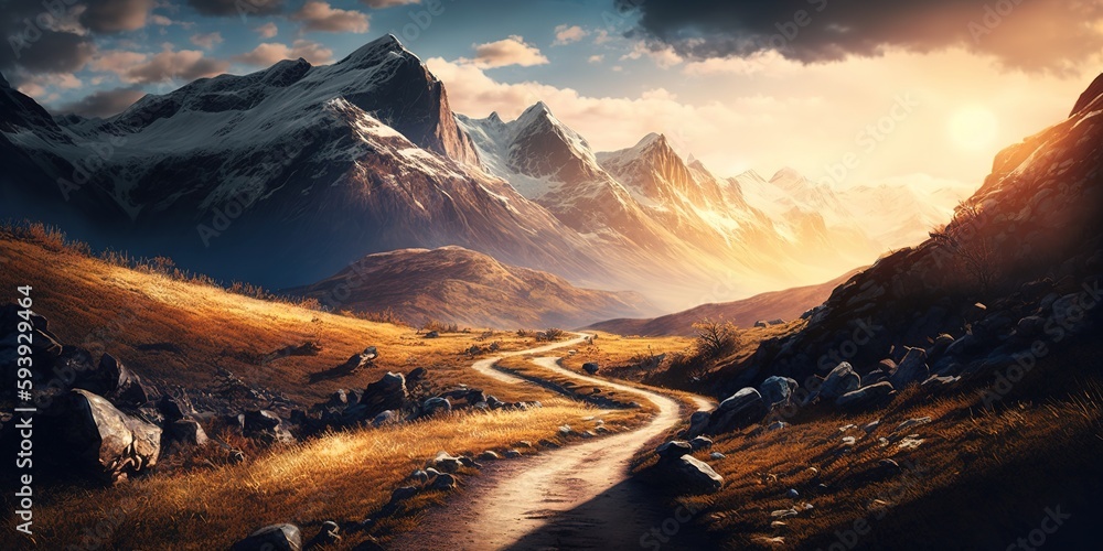 Poster light and a mountainous path generative ai