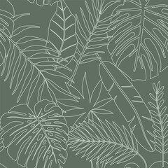 Palm leaves in green shades. Plant pattern. Tropical palm wallpaper. Vector seamless pattern.