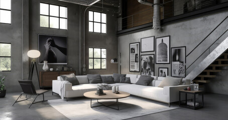 Fototapeta na wymiar Industrial loft,Living room,