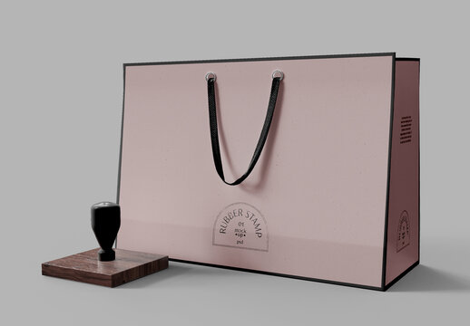 Wooden Handle Stamp and Cardboard Bag Mockup