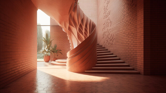 Hall of a terracota building - 4k AI
