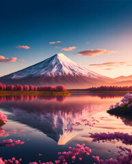 Fototapeta na wymiar Fuji mountain with sakura, Illustration by Generative Ai