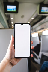 online service via smartphone.a woman holds a phone in her hand