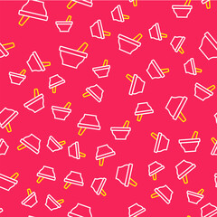 Line Mortar and pestle icon isolated seamless pattern on red background. Vector