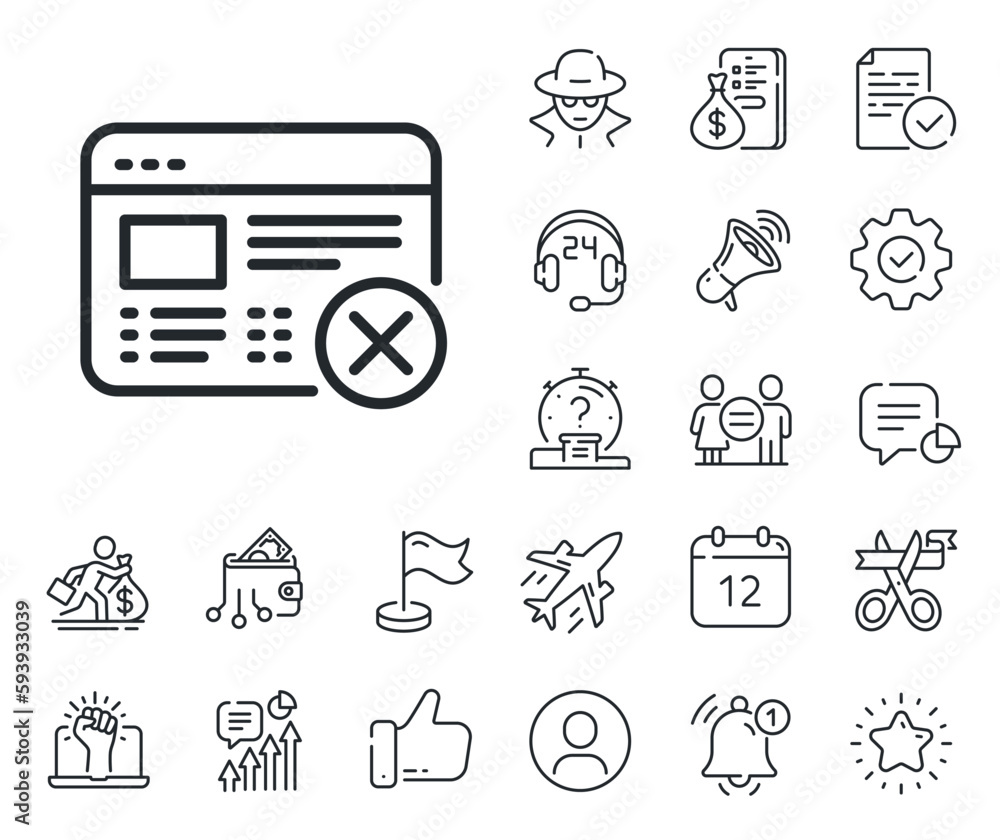 Poster no internet sign. salaryman, gender equality and alert bell outline icons. reject web page line icon