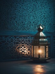 Arabic lantern dark background. Generative Ai.