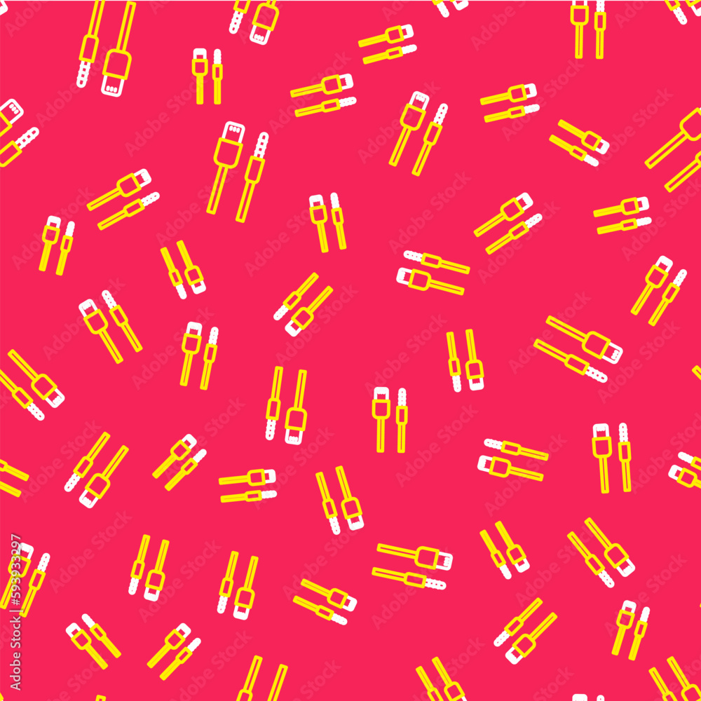 Poster line usb cable cord icon isolated seamless pattern on red background. connectors and sockets for pc 