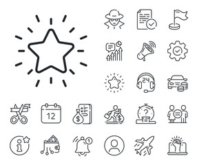 Success reward symbol. Salaryman, gender equality and alert bell outline icons. Rank star line icon. Best result sign. Rank star line sign. Spy or profile placeholder icon. Vector