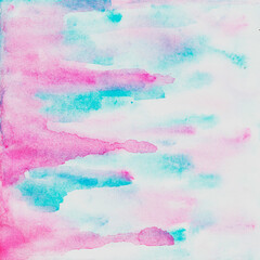 abstract watercolor pink
blue background with horizontal strokes, streaks, splashes and lines - hand drawn square shape
