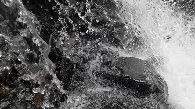 Waterfall flowing water in closeup slomotion