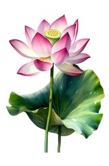 Watercolor illustration of a lotus flower isolated on white background. Generative AI.