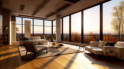 A beautiful lounge with a beautiful window view, nice place, created using generative ai tools