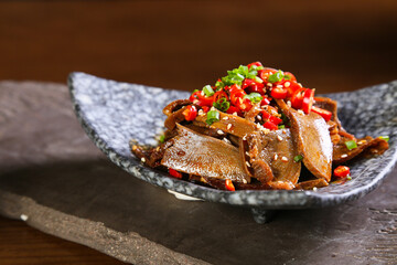Sliced beef and ox tongue in chili sauce(Mr and Mrs Smith) or fuqifeipian,One of the top ten classic dishes in Sichuan,Appetizer of the Year