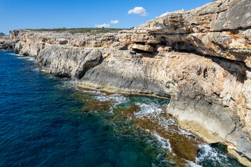 Fototapeta na wymiar Arial view of high cliffs on the coast of Mallorca, Spain