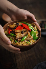traditional twice cooked pork(huiguorou),Twice cooked pork slices,Sichuan style Chinese dish
