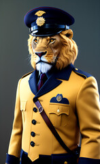 A lion wearing cop uniform.