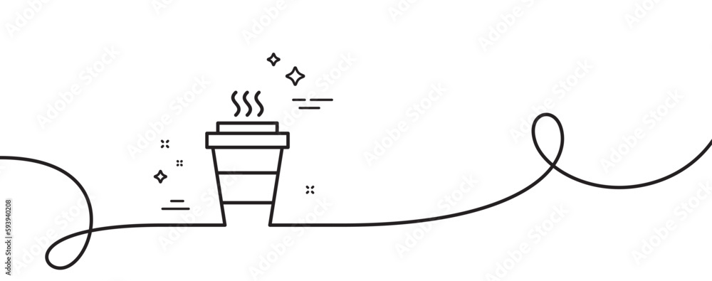 Aufkleber takeaway coffee cup line icon. continuous one line with curl. hot drink sign. takeout symbol. takeaw