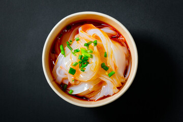 Clear Noodles in Chili Sauce(chuanbeiliangfen),Bean jelly,make of Platostoma palustre (Blume) and Rice and Sweet Potato Flour,Sichuan street snacks,Chinese food