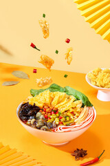 Picture of Luosifen or rice noodles with snail,Liuzhou river snails rice noodle,Special food in Liuzhou, Guangxi, China