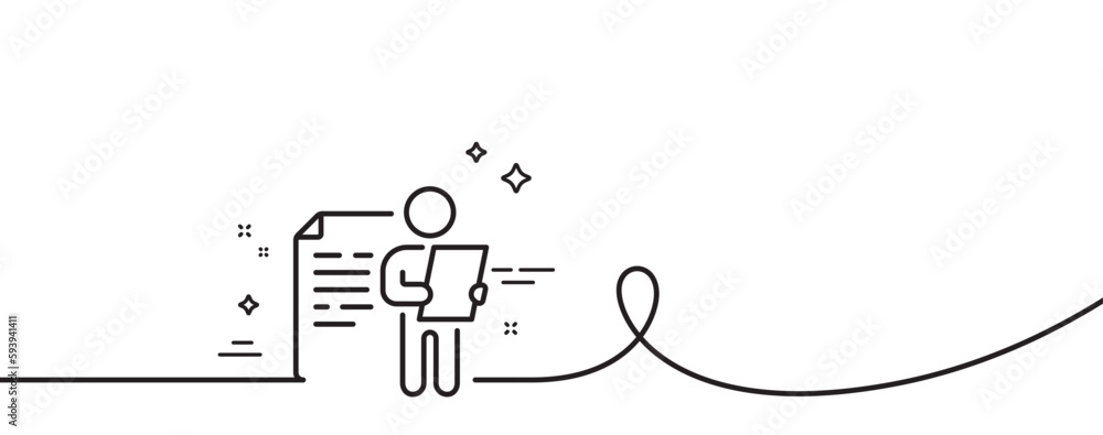 Poster job interview document line icon. continuous one line with curl. cv file page sign. office workflow 