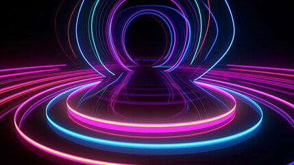 glowing neon glowing lines, abstract background, purple neon. Generative AI Art Illustration