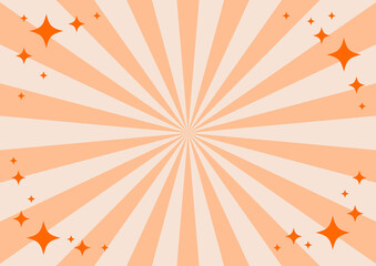 オレンジ色の集中線にキラキラを散りばめた背景イメージ素材。A background image material with sparkling orange lines.
