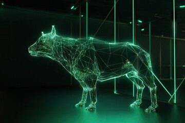 Stock market bull market trading Up trend, Digital Green bull, Generative AI.