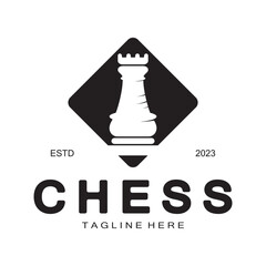 Chess strategy game logo with horse, king, pawn, minister and rook. Logo for chess tournament, chess team, chess championship, chess game application.