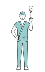 アイデアを思いついた男性入院患者