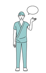 ふきだしつき、案内をする男性入院患者