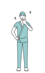 自信家のポーズを取る男性入院患者