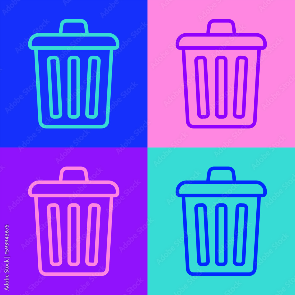 Poster pop art line trash can icon isolated on color background. garbage bin sign. recycle basket icon. off