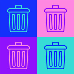 Pop art line Trash can icon isolated on color background. Garbage bin sign. Recycle basket icon. Office trash icon. Vector