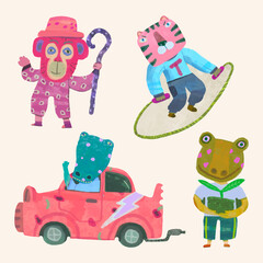 Animal cartoon vector illustration. watercolor